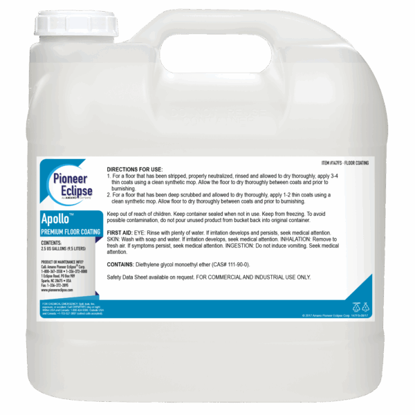 Pioneer Eclipse Apollo Ultra High Speed Floor Finish – 2.5 Gallon Bottle – 2 Bottles/Case