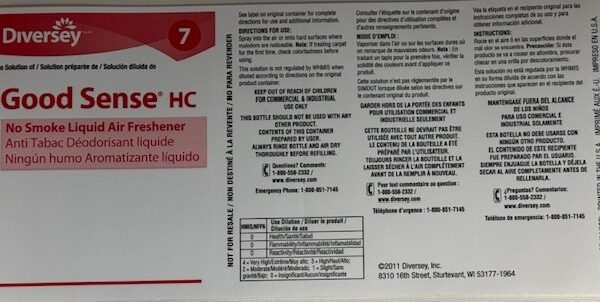 Diversey Good Sense HC No Smoke Label