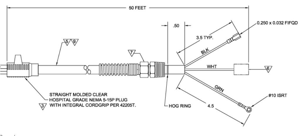 40788A 50′ Power Cord for Clarke Ultra Speed 1500, CFO 2000, & Pioneer Eclipse 225FP