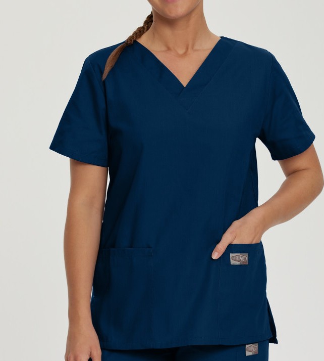 70221 Women’s 3 Pocket Scrub Top with HCSG Logo, Navy, Large