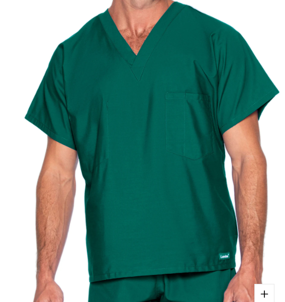 Unisex Small Hunter Green Scrub Top, Medical Healthcare Uniform