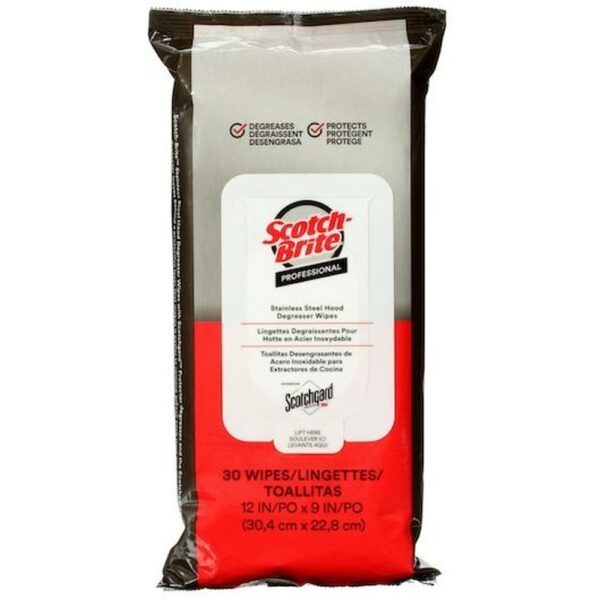 Scotch-Brite™ Stainless Steel Hood Degreaser Wipes with Scotchgard™ Protector – 30/Pack – 6 Packs/Case