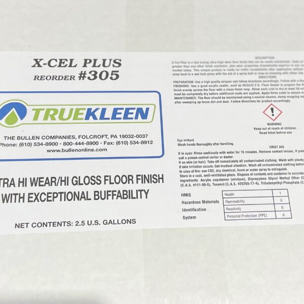 Truekleen X-Cel Plus Ultra High Wear/Gloss Floor Finish – 2.5 Gallon Bib – 2/Case