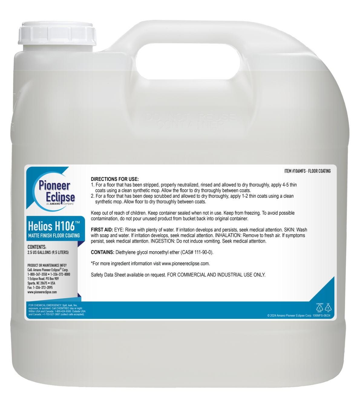 Pioneer Eclipse Helios H106 Matte Floor Coating – 2 2.5 Gallons/Case (Carefree Matte Replacement)