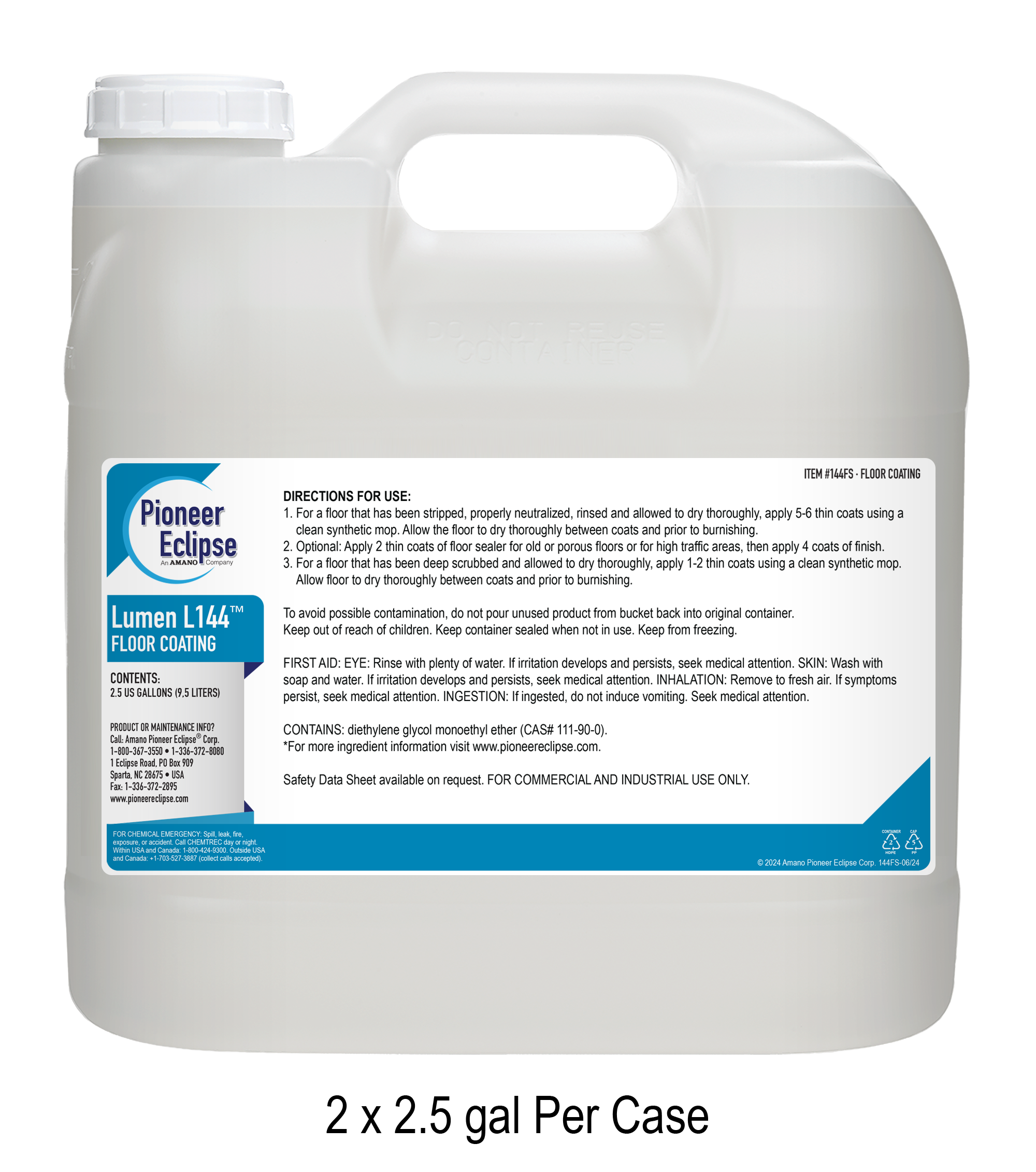 CPE144FS Pioneer Eclipse Lumen L144 - 20 Minutes to Recoat Floor Finish - 2.5 Gallon Bottle - 2 Bottles/Case (Express Replacement) - Image 1