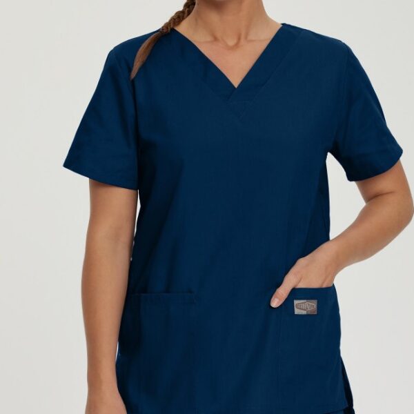 Women’s 3 Pocket Scrub Top W/ HCSG Logo – Navy – Small